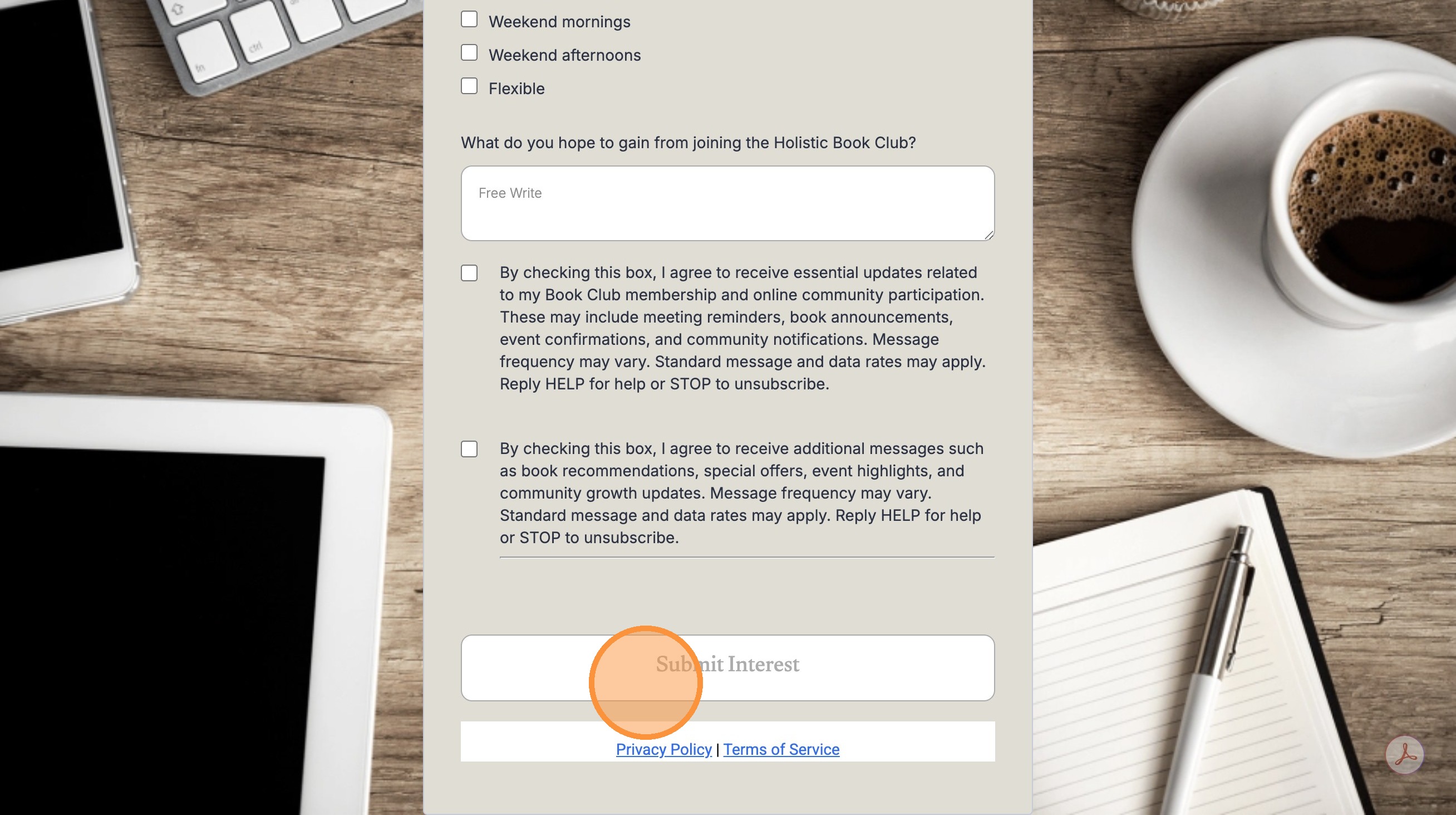 Screenshot showing a 'Submit Interest' button on a form.