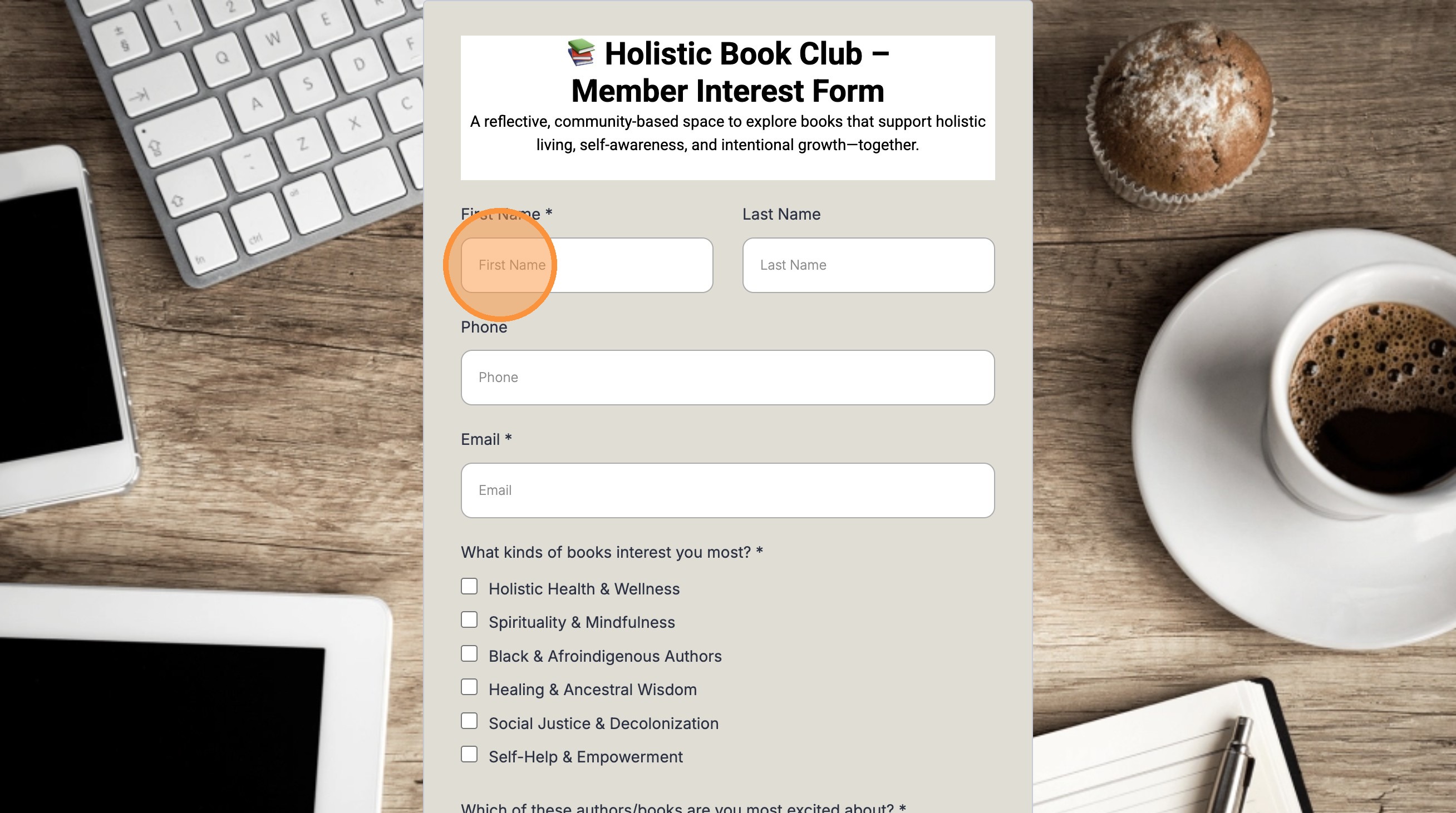 Screenshot of a registration or interest form highlighting a required first name field.