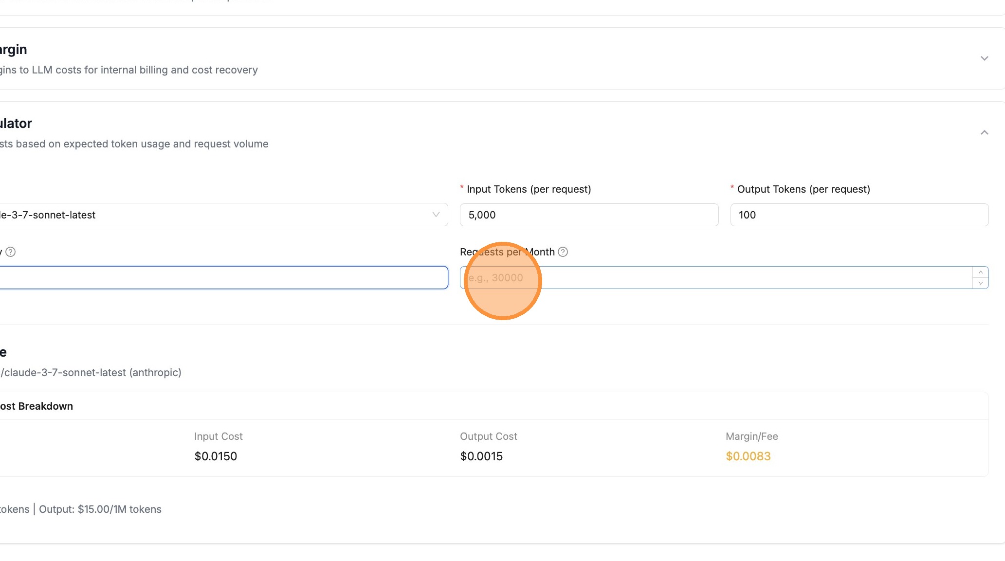 Click Requests per Month field