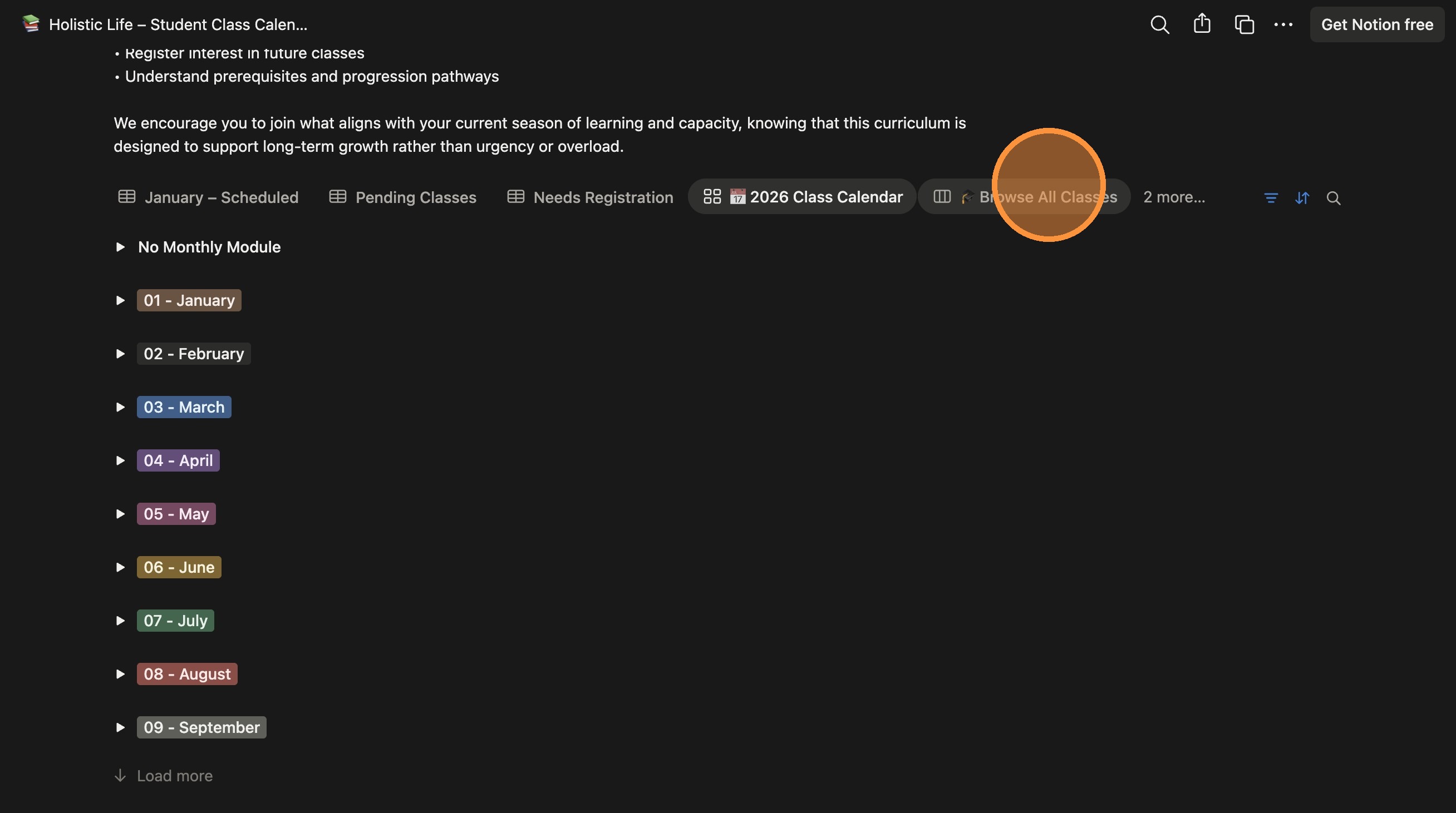 Screenshot showing the 'Browse All Classes' option.