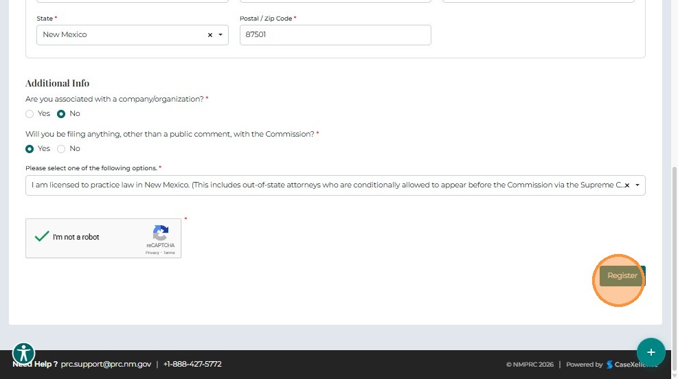 Submit registration form