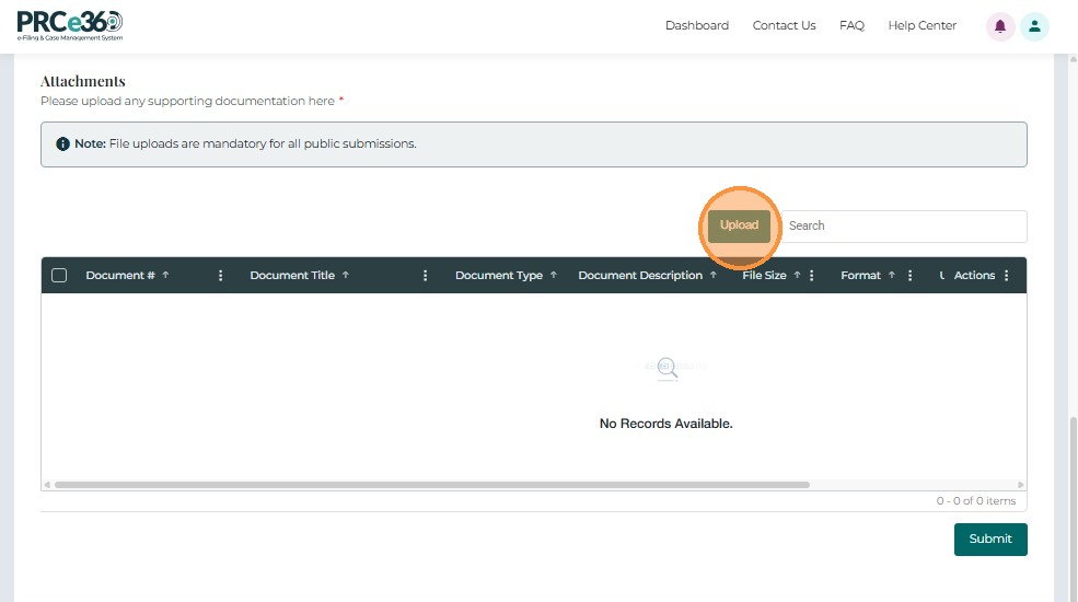Attachments grid showing uploaded documents