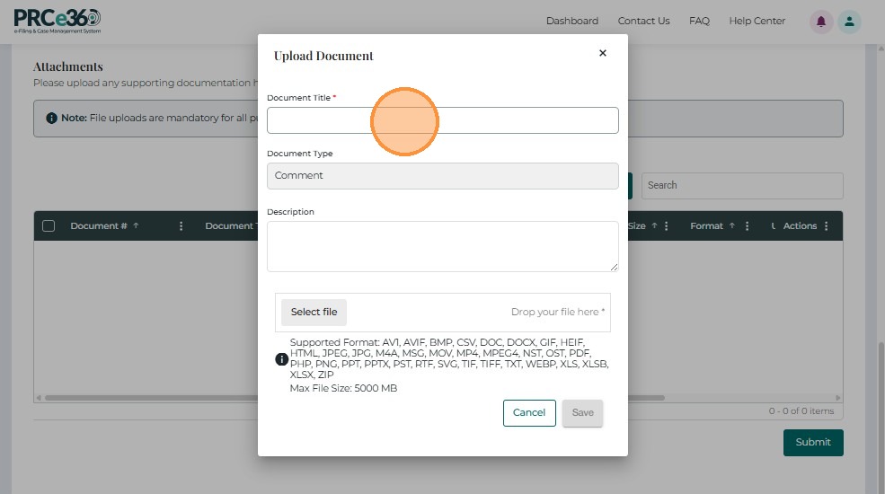 Upload document popup form