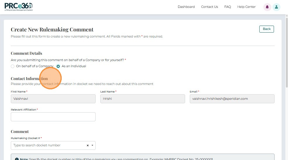 Contact information form fields