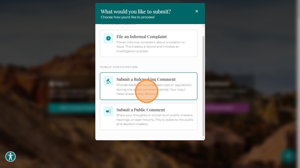Submit Rulemaking Comment selection