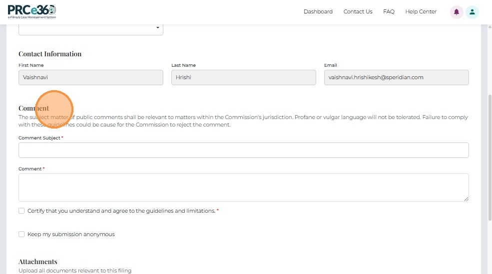 Comment subject and details fields