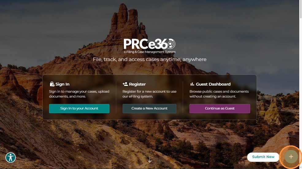 Submit New button on PRC landing page