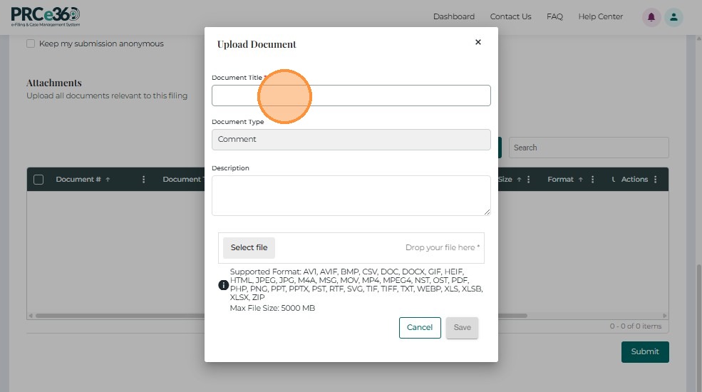 Upload document form