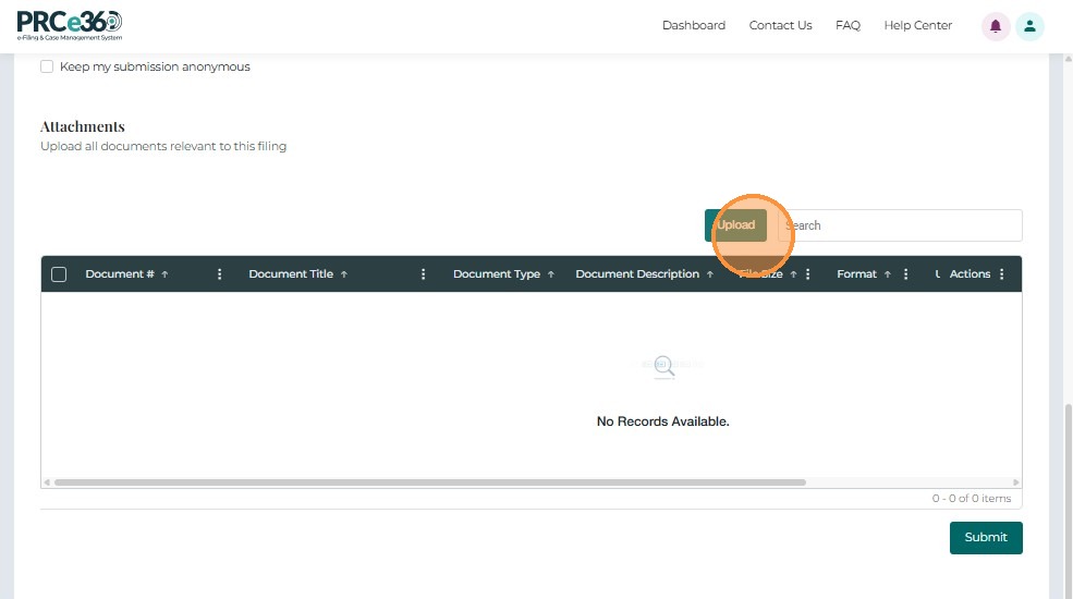 Attachments grid for uploaded documents