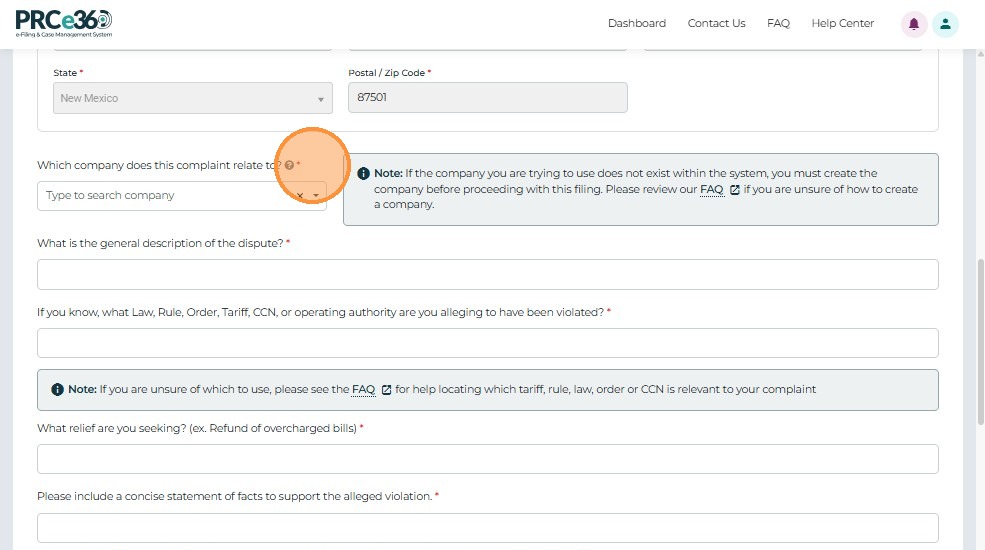Company selection dropdown