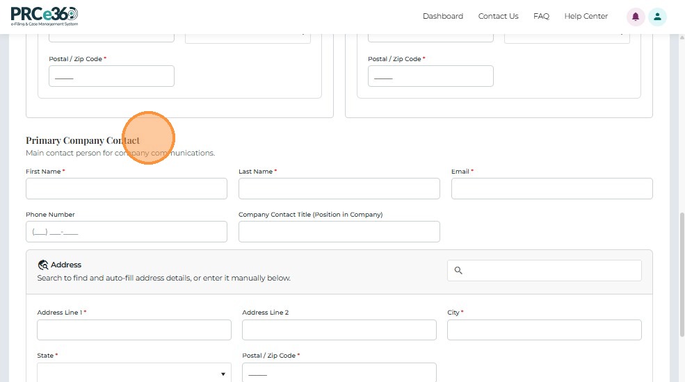 Primary Company Contact section