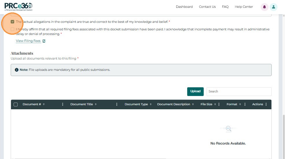 Certification checkbox