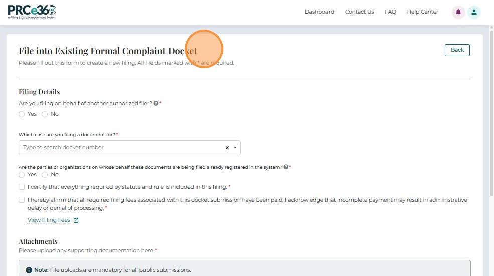 File Into Existing Formal Complaint Docket form