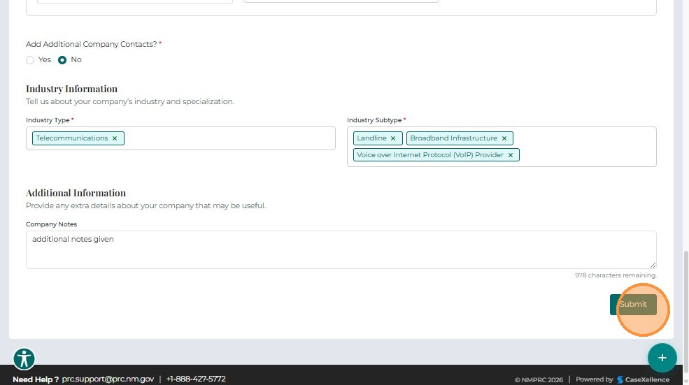 Submit New Company form