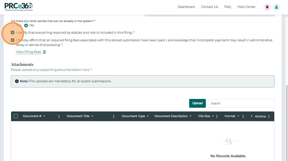 Certification checkbox