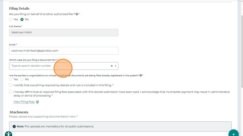 Formal Complaint Docket Number selection