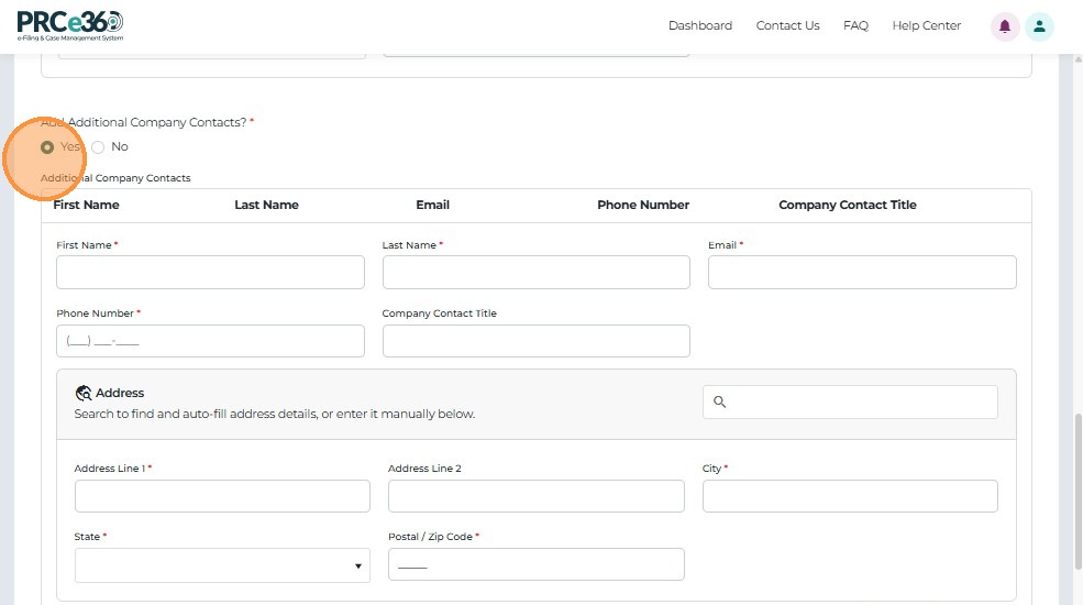 Add Additional Contacts option