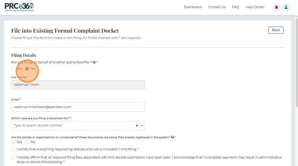 Filing on own behalf - No