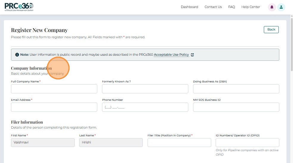 Company Information section