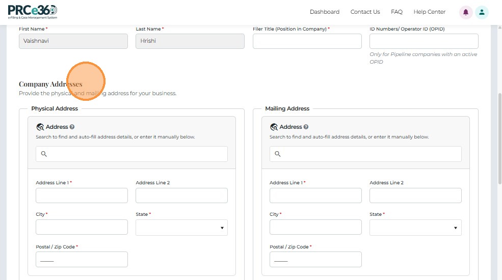 Company Address fields
