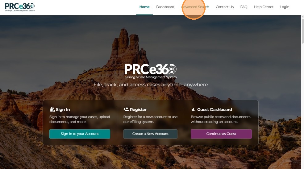 NMPRC landing page with Advanced Search option