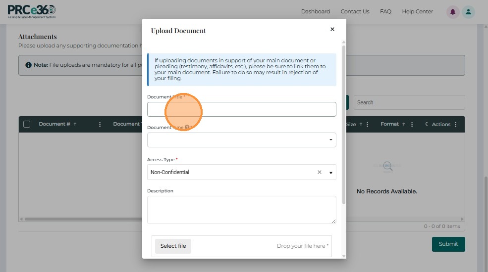 Document upload form