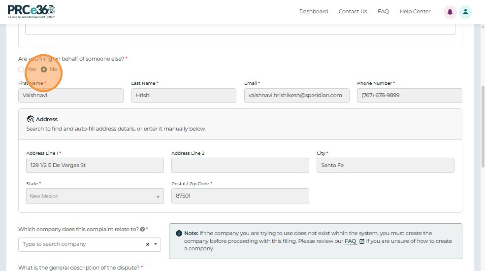 Filing on own behalf - No