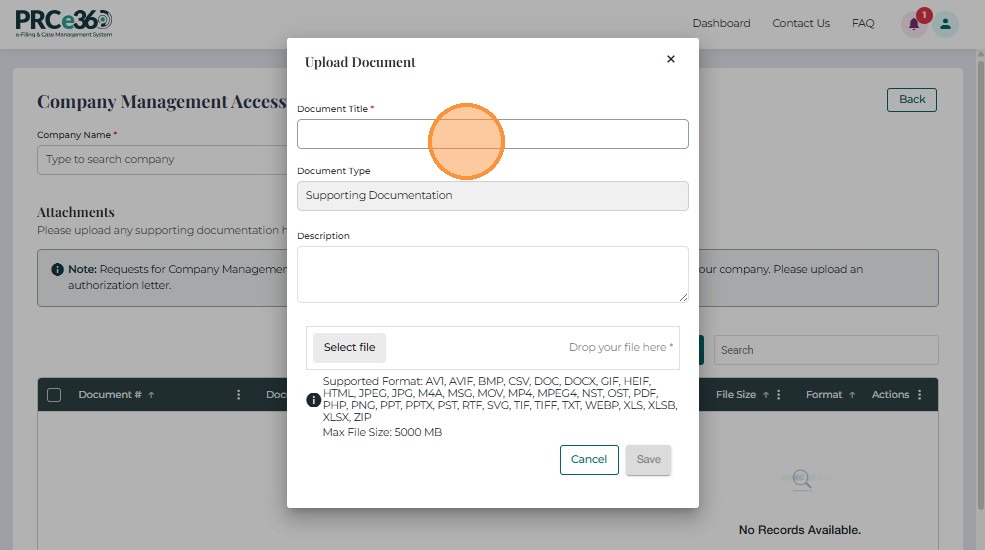 Upload document popup form