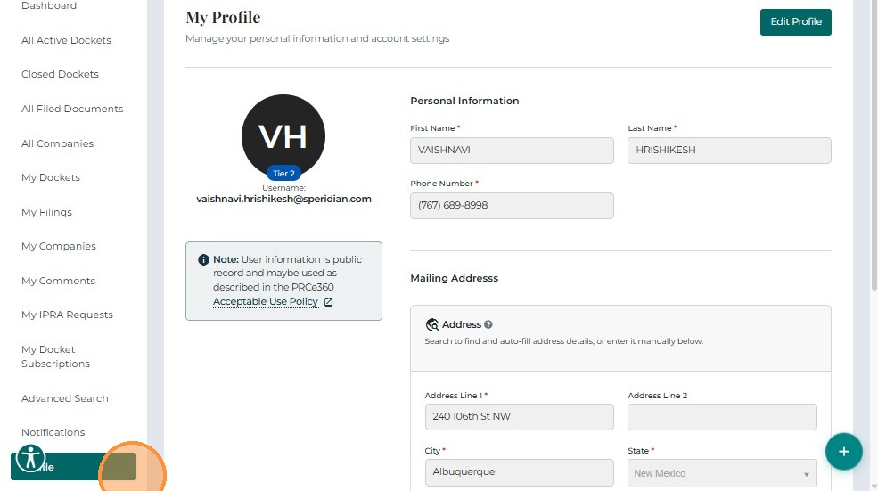 Tier 2 User Profile View