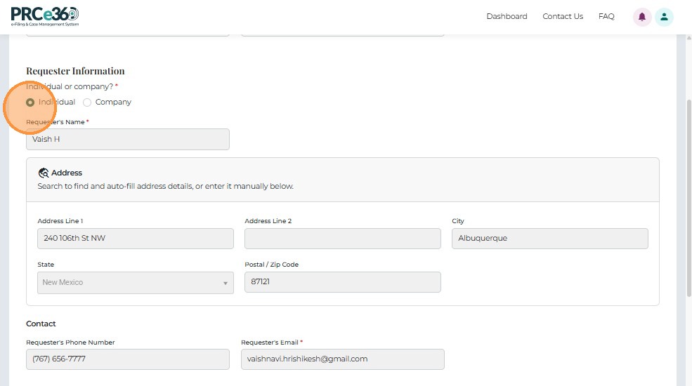 Individual IPRA Request selection