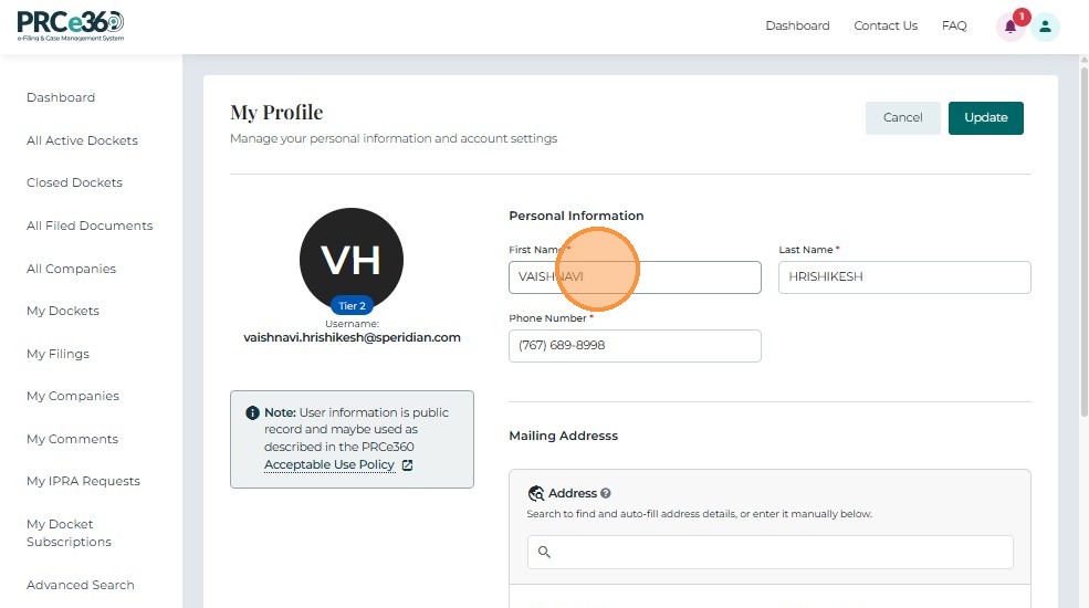 Update Profile Information