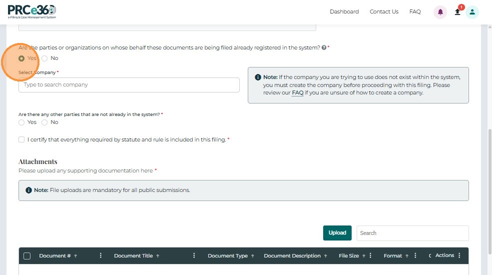 Company selection option