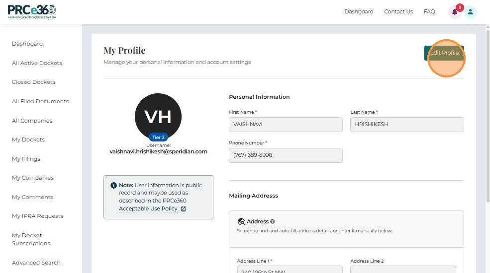 Edit Button on Profile Page