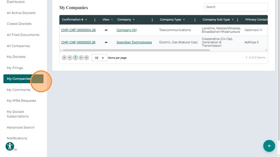 Approved company in dashboard view