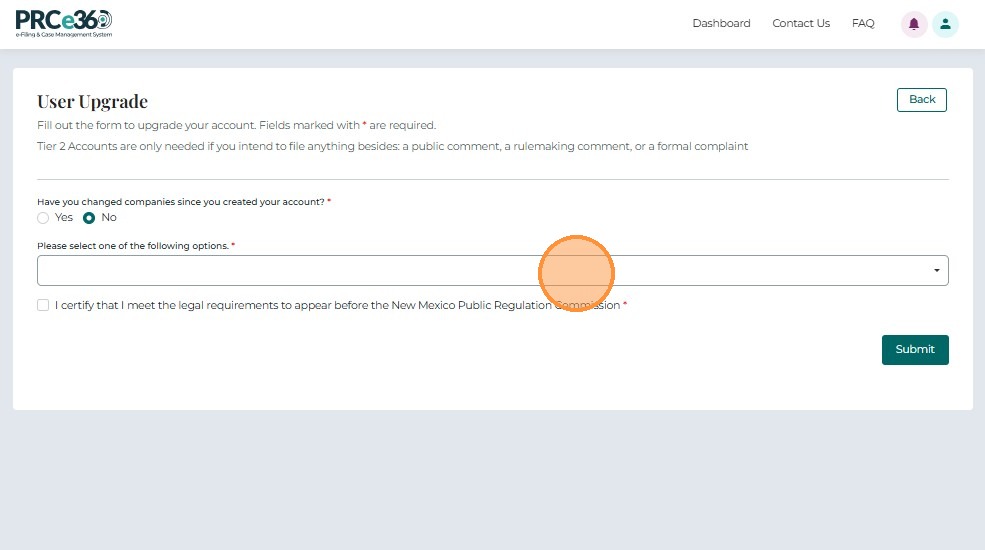 Dropdown to select Tier 2 option