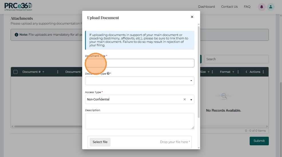 Upload document form