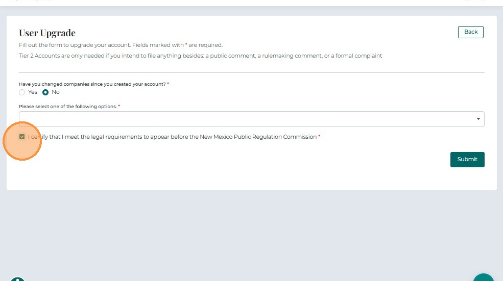 Tier 2 confirmation checkbox