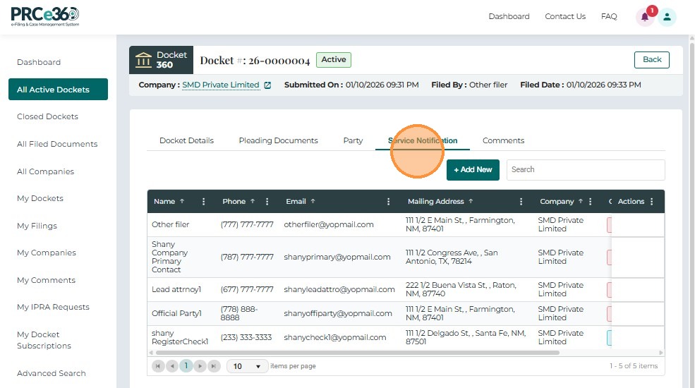 Service Notification Tab