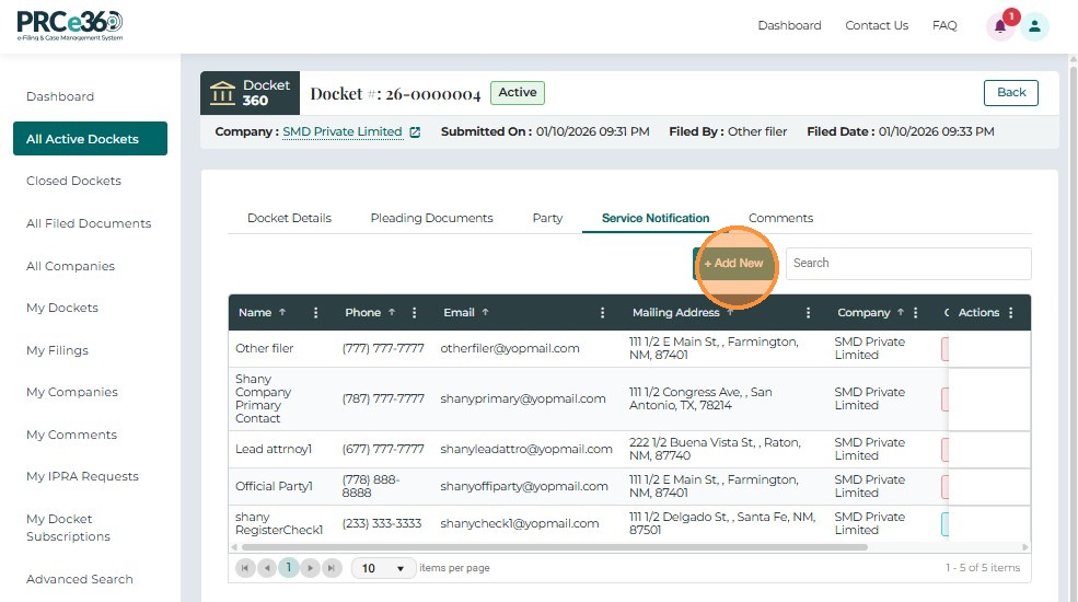 Add New Service Notification form