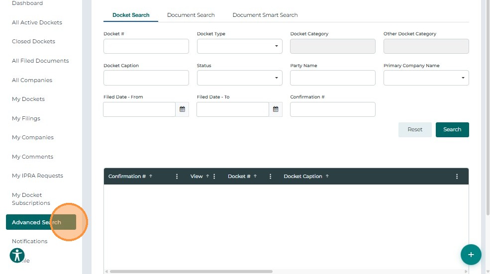 Advanced Search from dashboard