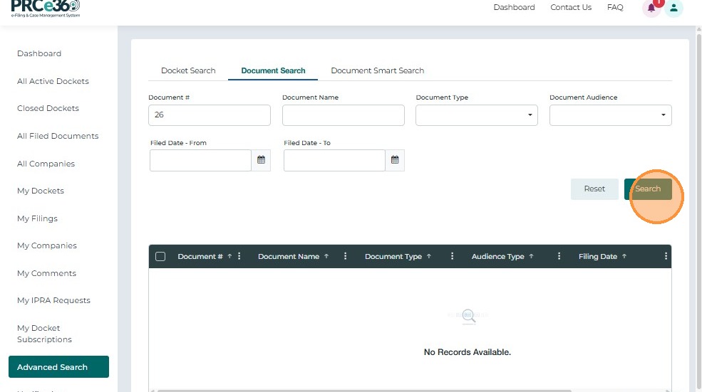 Document search action buttons