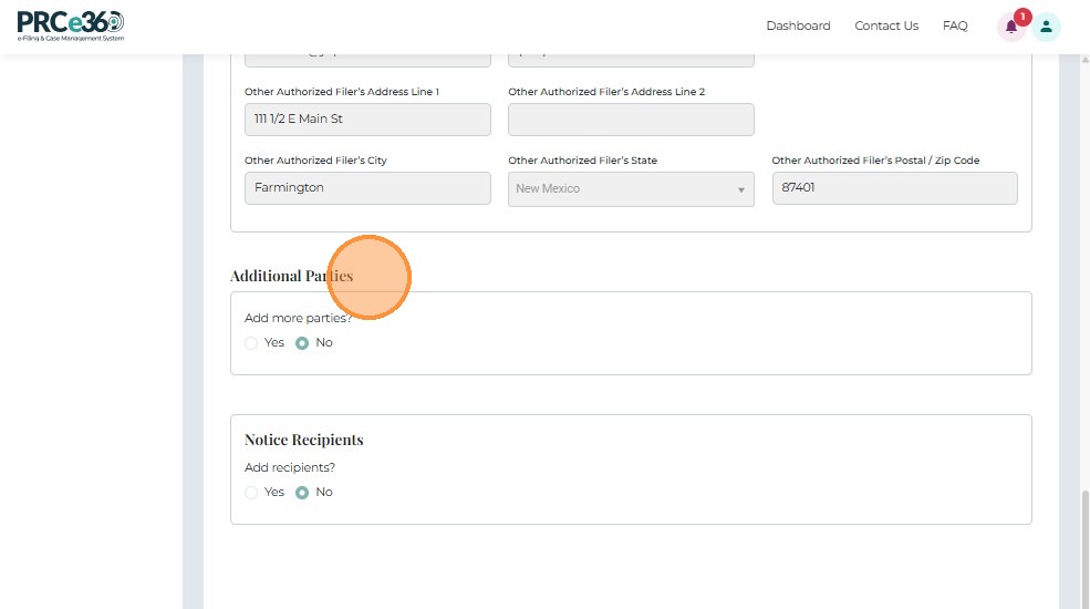Notice Recipients section