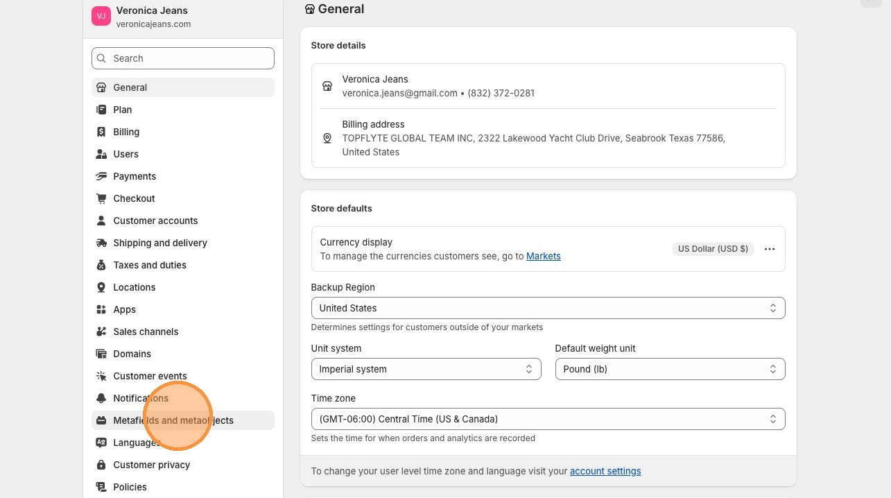 Metaobjects settings