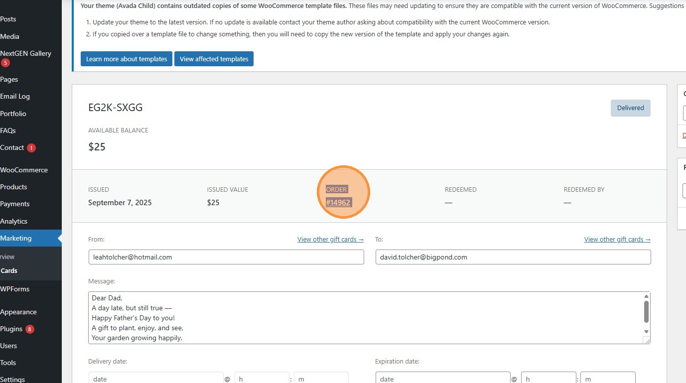 Checking the order link