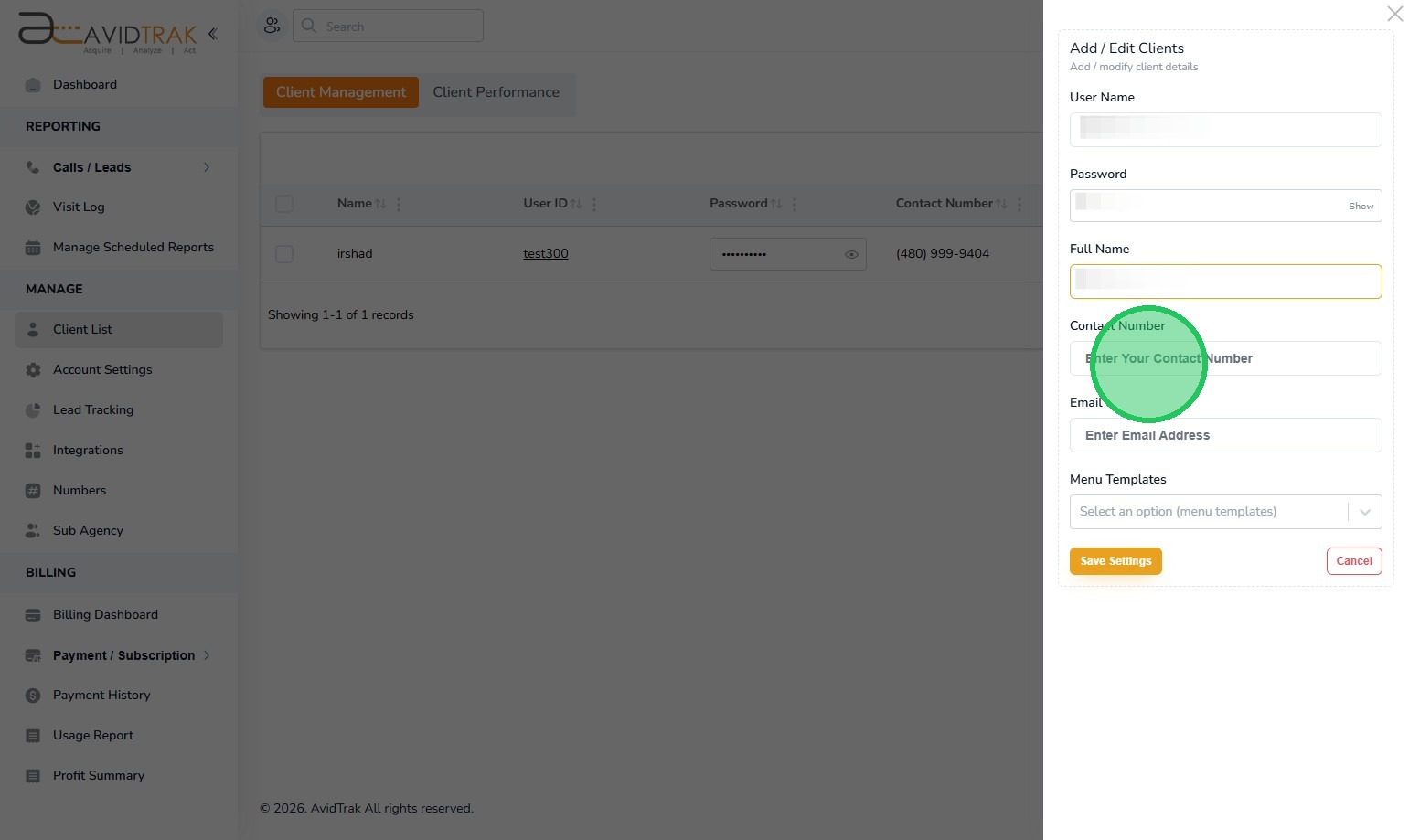 Enter Contact Number
