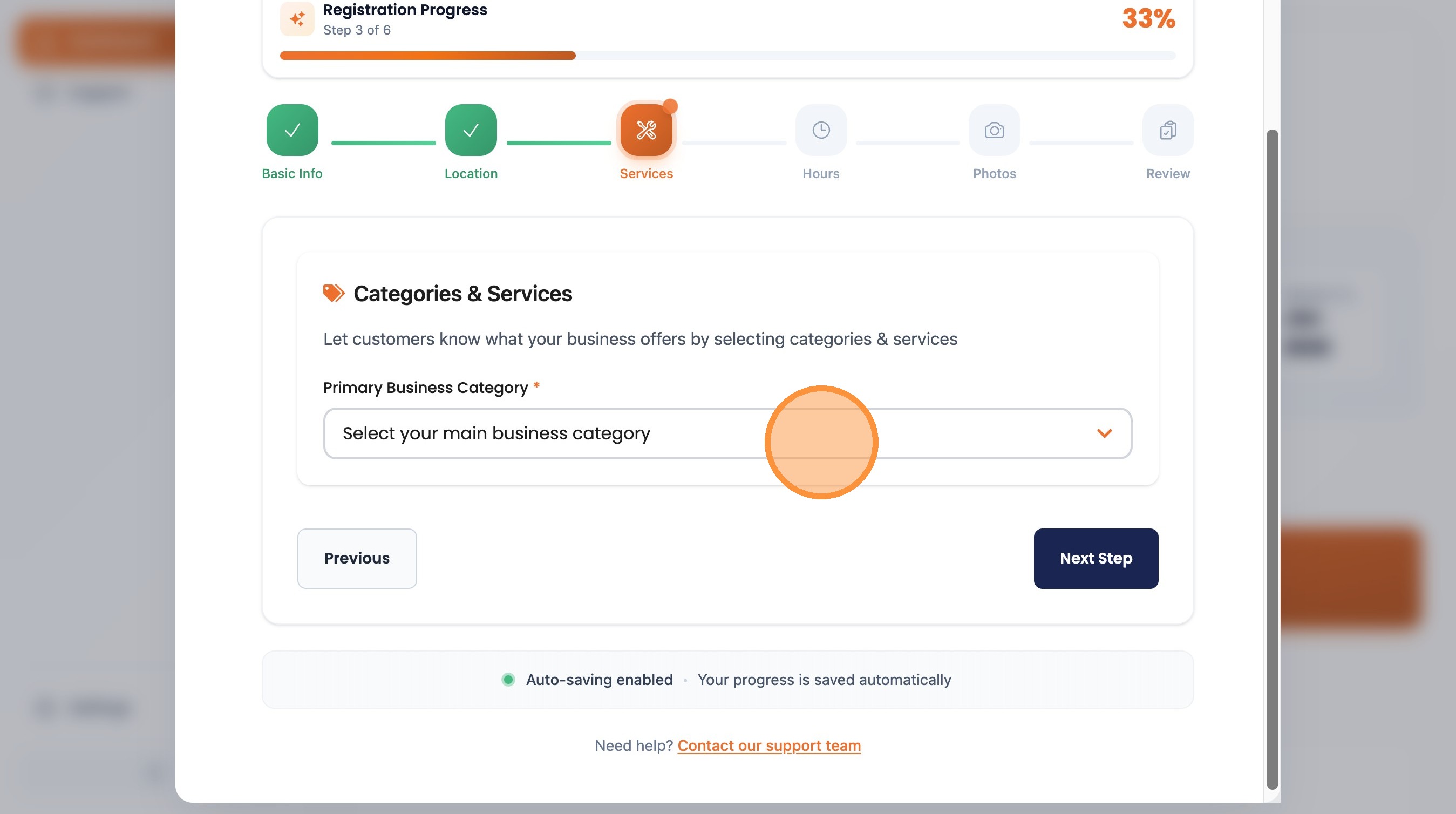 Step 19: Select your main business category