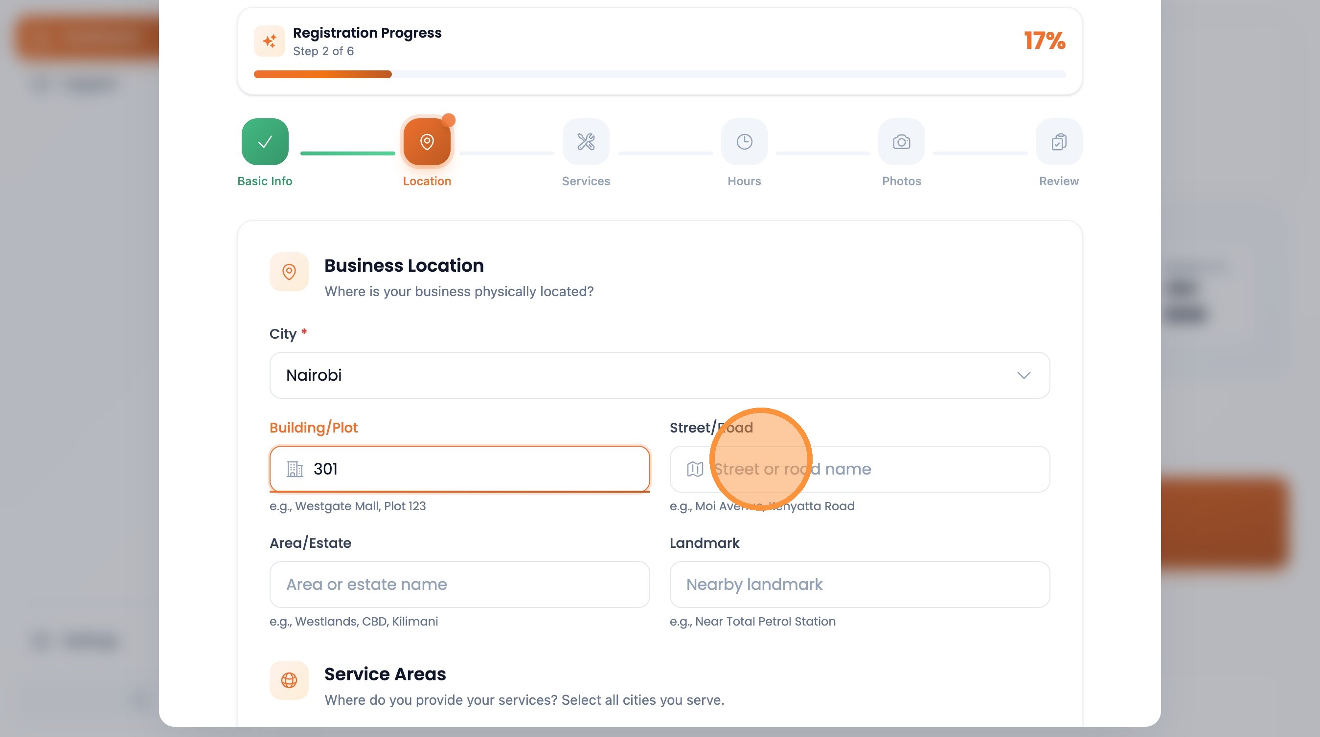 Step 14: Enter the street or road name