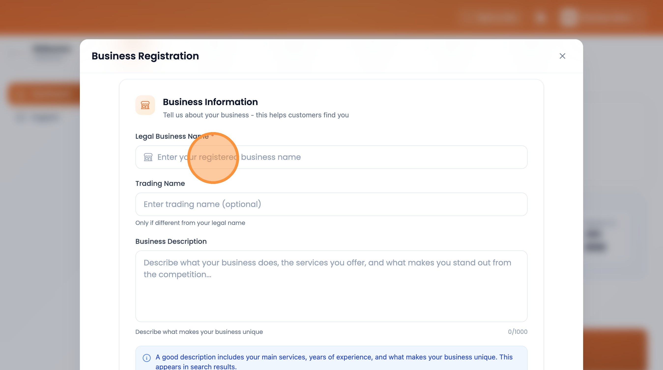 Step 5: Enter your registered business name