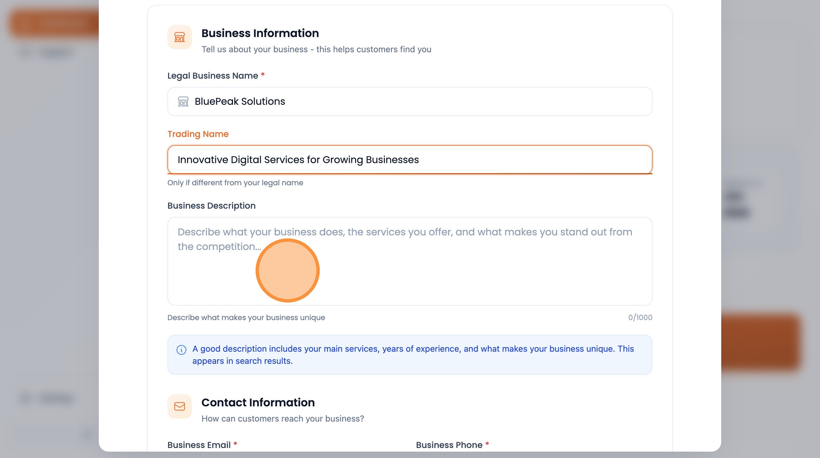 Step 7: Enter your business description