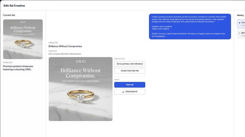 Ad editing layout overview